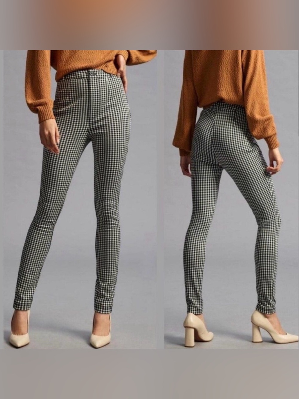 Maeve Anthropologie Black/White Gingham High-Rise Legging/Pant Stretch Nylon 4
